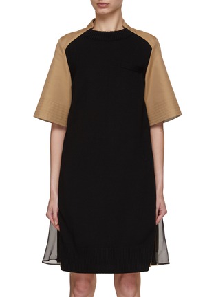 Main View - Click To Enlarge - SACAI - Hybird Knit Front Pleated Back Dress