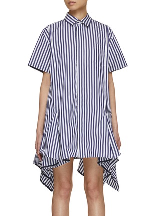 SACAI | x Thomas Mason Striped Peplum Hem Shirt Dress