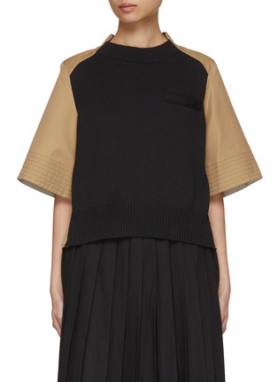 Main View - Click To Enlarge - SACAI - Hybrid Knit Front Pleated Back Top