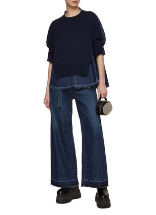 Figure View - Click To Enlarge - SACAI - Puff Sleeve Denim Knit Hybrid Top