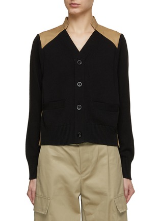 Main View - Click To Enlarge - SACAI - Hybrid Pleated Back Knit Cardigan