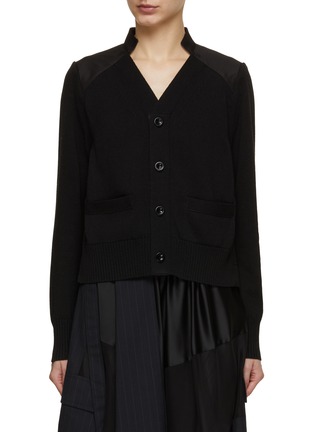 Main View - Click To Enlarge - SACAI - Hybrid Pleated Back Knit Cardigan