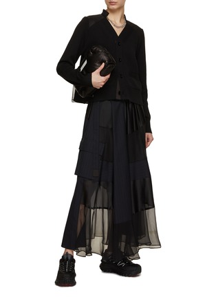 Figure View - Click To Enlarge - SACAI - Hybrid Pleated Back Knit Cardigan