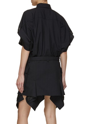 Back View - Click To Enlarge - SACAI - Pinstripe Asymmetrical Hem Shirt Dress