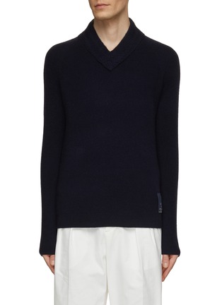 Main View - Click To Enlarge - DREYDEN - Zig Zag Collar V-Neck Ribbed Sweater