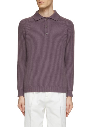 Main View - Click To Enlarge - DREYDEN - Long Sleeve Ribbed Polo Sweater