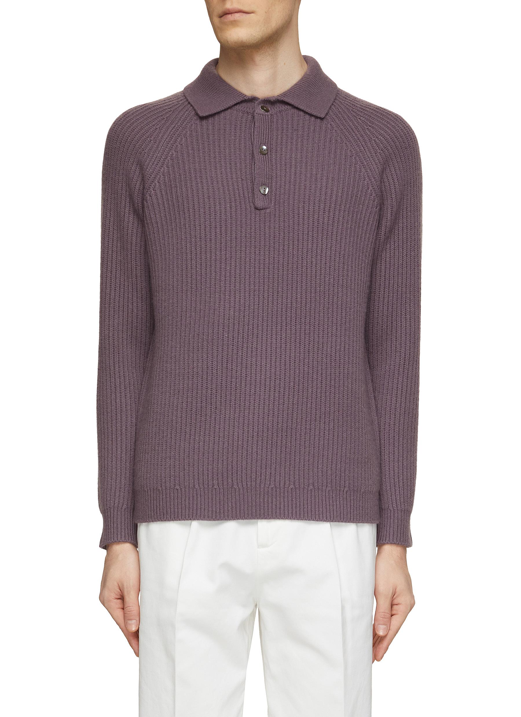 Long Sleeve Ribbed Polo Sweater