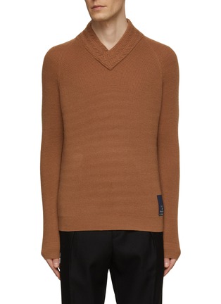 Main View - Click To Enlarge - DREYDEN - Zig Zag Collar V-Neck Ribbed Sweater