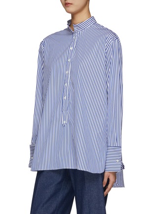 Detail View - Click To Enlarge - PRUNE GOLDSCHMIDT - Ruffle Collar Striped Cotton Shirt