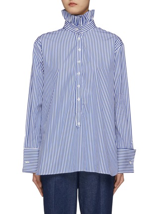 Main View - Click To Enlarge - PRUNE GOLDSCHMIDT - Ruffle Collar Striped Cotton Shirt