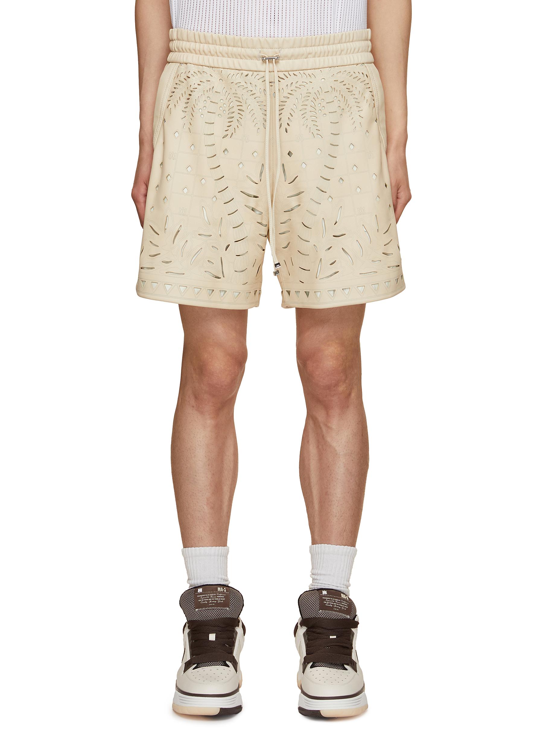 Palm Tree Cutout Leather Shorts