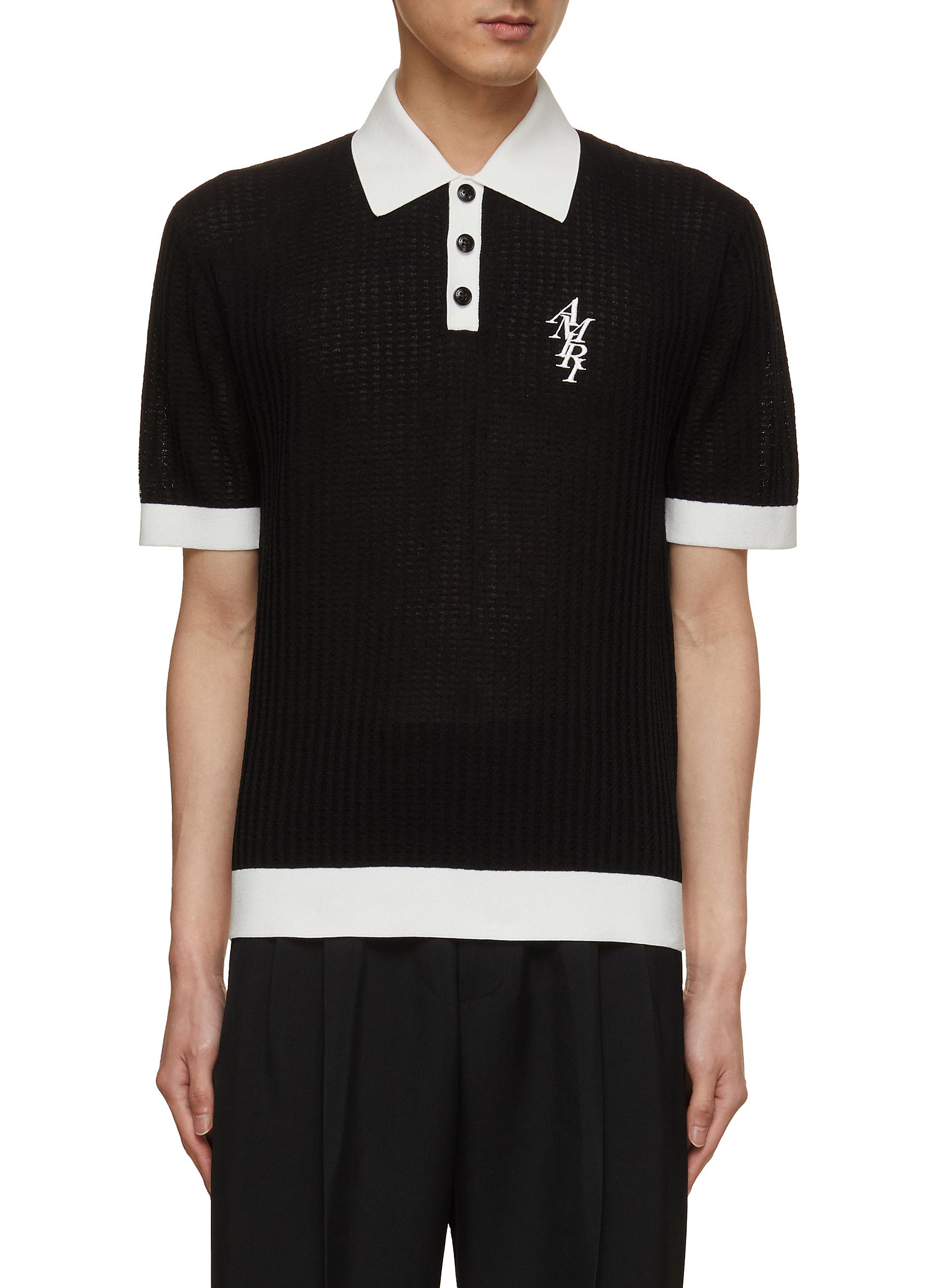 Waffle Stitch Stacked Logo Contrasting Polo