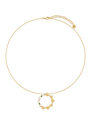 Main View - Click To Enlarge - CENTAURI LUCY - Neo Romantic Mistletoe Leaf Diamond Tsavorite Pearl 18K Yellow Gold Necklace
