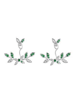 Main View - Click To Enlarge - CENTAURI LUCY - Neo-Romantic Mistletoe Leaf 18K White Gold Diamond Tsavorite Earrings