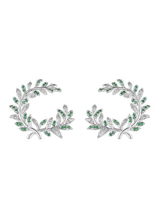Main View - Click To Enlarge - CENTAURI LUCY - Neo-Romantic Mistletoe Leaf 18K White Gold Diamond Tsavorite Earrings