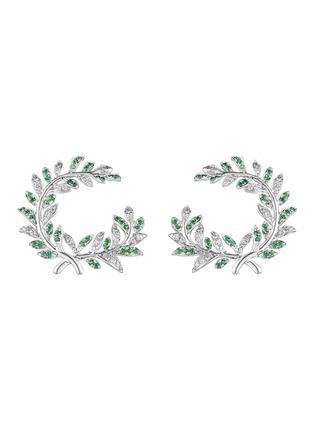 Main View - Click To Enlarge - CENTAURI LUCY - Neo-Romantic Mistletoe Leaf 18K White Gold Diamond Tsavorite Earrings