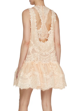 Back View - Click To Enlarge - ZIMMERMANN - Natura Lace Patch Linen Silk Mini Dress