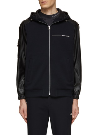 Main View - Click To Enlarge - SOUTHCAPE - Faux Leather Panel Zip Hoodie