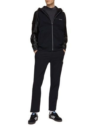 Figure View - Click To Enlarge - SOUTHCAPE - Faux Leather Panel Zip Hoodie