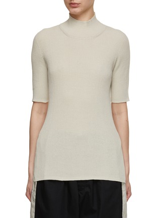 Main View - Click To Enlarge - Y'S - Lace Up Half Sleeve Turtleneck Top