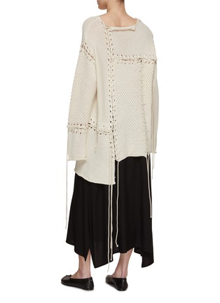 Back View - Click To Enlarge - Y'S - Lace Up Patchwork Long Sweater