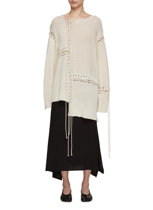 Main View - Click To Enlarge - Y'S - Lace Up Patchwork Long Sweater