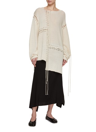 Figure View - Click To Enlarge - Y'S - Lace Up Patchwork Long Sweater