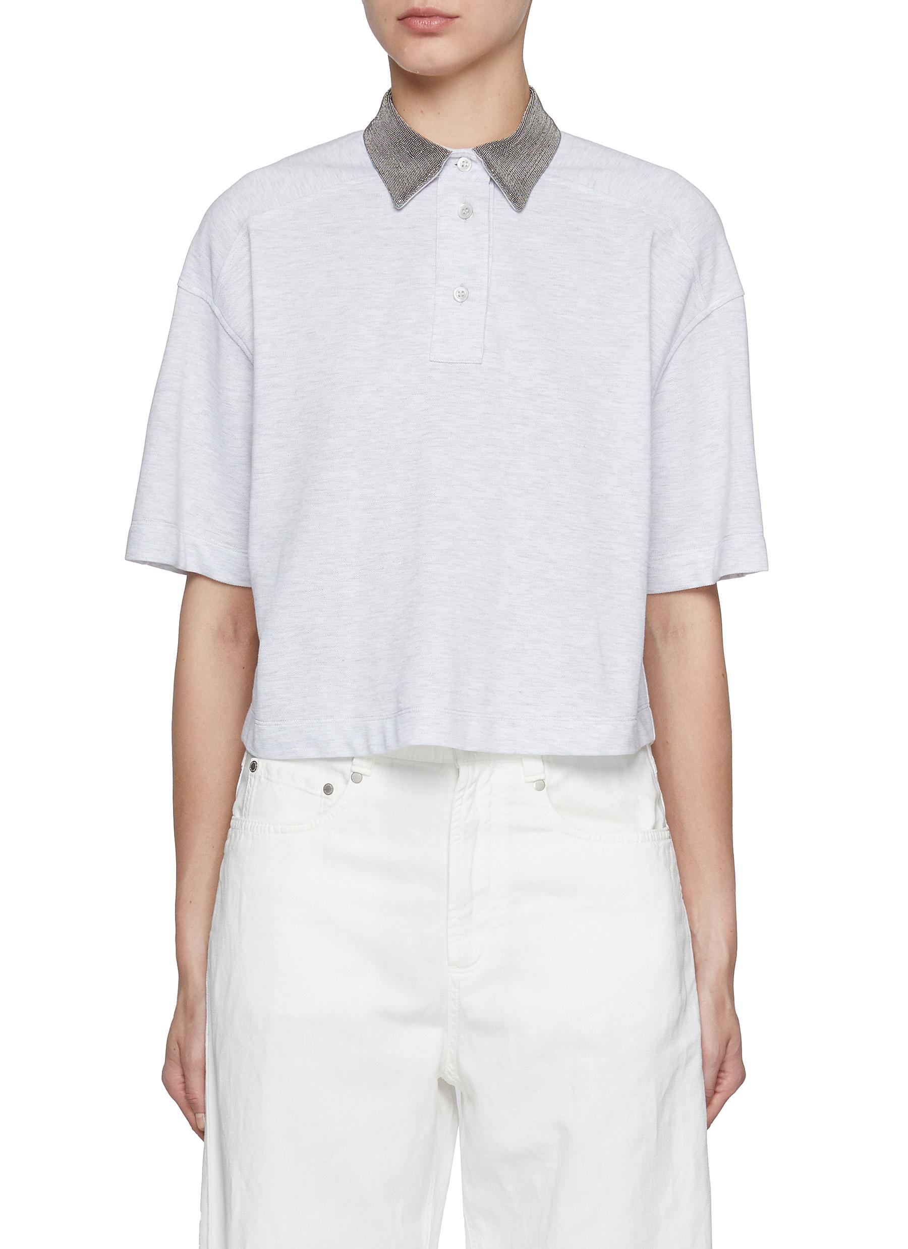 Full Monili Collar Cotton Piqué Polo Shirt