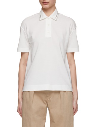 Main View - Click To Enlarge - BRUNELLO CUCINELLI - Monile Trim Collar Pique Short Sleeve Polo Shirt
