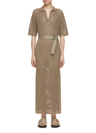 Main View - Click To Enlarge - BRUNELLO CUCINELLI - Belted Gauze Net Polo Dress
