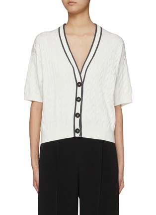 Main View - Click To Enlarge - BRUNELLO CUCINELLI - Contrast Trim Cable Knitted Cardigan