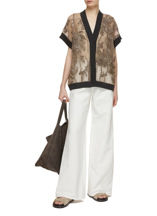 Figure View - Click To Enlarge - BRUNELLO CUCINELLI - Floral Embroidery Cotton Gauze Cardigan