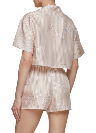 Back View - Click To Enlarge - AMIRI - Logo Striped Cropped Silk Blouse