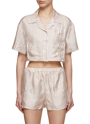 Main View - Click To Enlarge - AMIRI - Logo Striped Cropped Silk Blouse