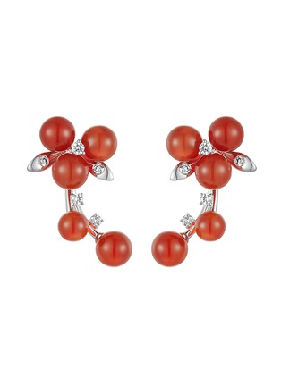 Main View - Click To Enlarge - LC COLLECTION JEWELLERY - Neo-Romantic Christmas Holly 18K White Gold Diamond Carnelian Earrings