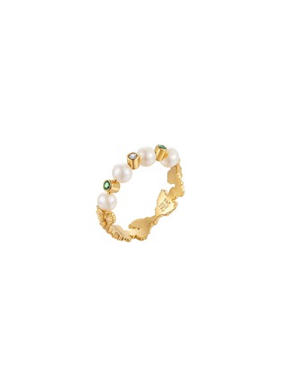Main View - Click To Enlarge - LC COLLECTION JEWELLERY - Neo Romantic Mistletoe Leaf Diamond Tsavorite Pearl 18K Yellow Gold Ring — Size 12
