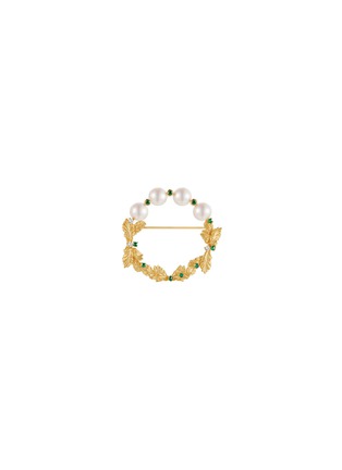 Main View - Click To Enlarge - LC COLLECTION JEWELLERY - Neo Romantic Mistletoe Leaf Diamond Tsavorite Pearl 18K Yellow Gold Brooch