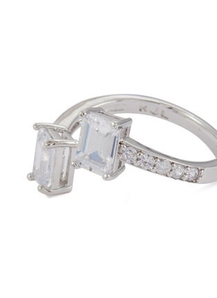 Detail View - Click To Enlarge - CZ BY KENNETH JAY LANE - Cubic Zirconia Rhodium Plated Brass Open Front Ring