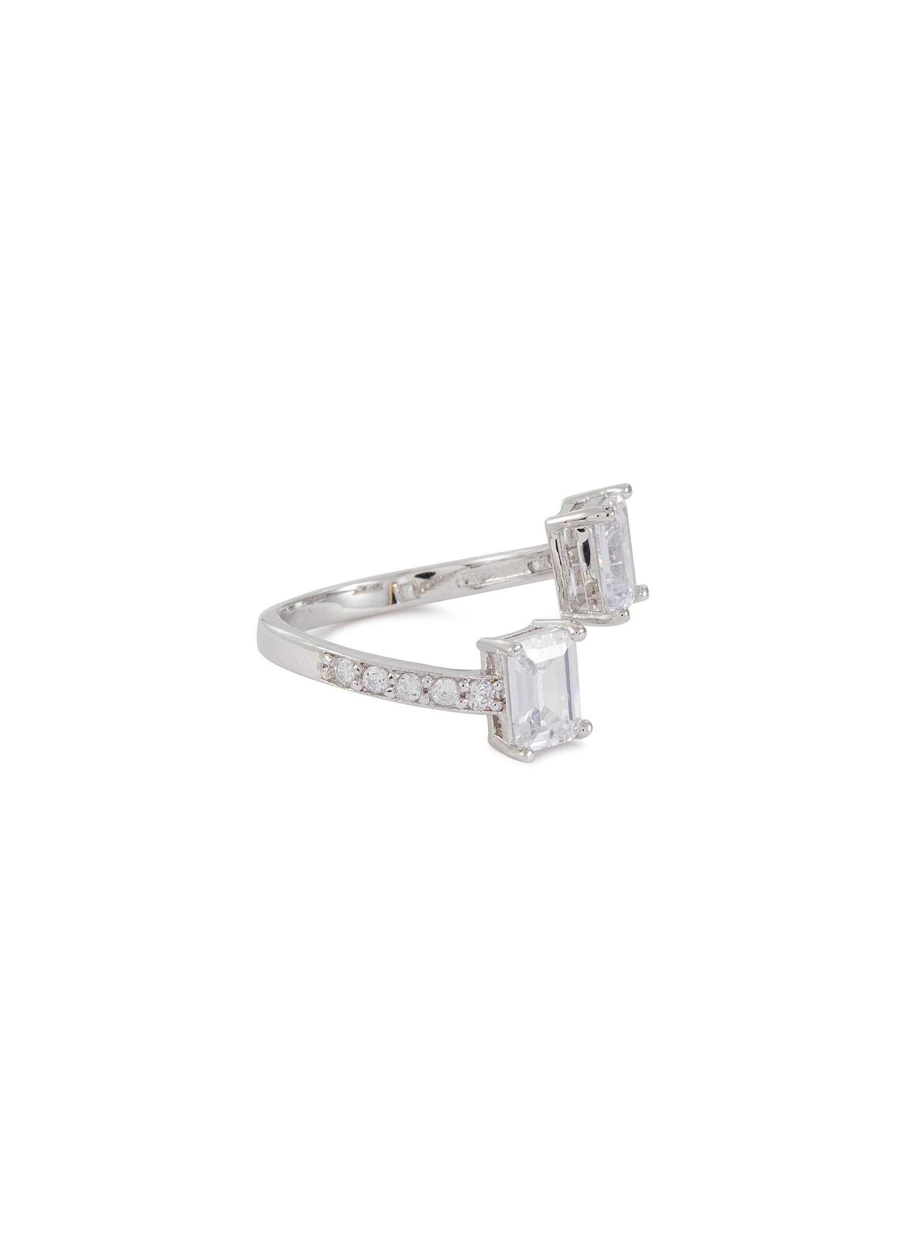 Cubic Zirconia Rhodium Plated Brass Open Front Ring