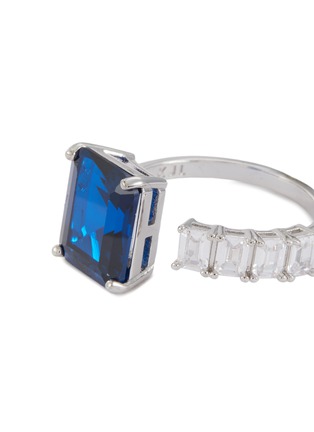Detail View - Click To Enlarge - CZ BY KENNETH JAY LANE - Sapphire Cubic Zirconia Rhodium Plated Brass Open Front Ring
