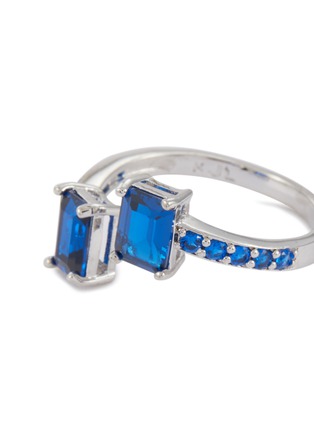 Detail View - Click To Enlarge - CZ BY KENNETH JAY LANE - Sapphire Rhodium Plated Brass Open Front Ring