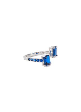 Main View - Click To Enlarge - CZ BY KENNETH JAY LANE - Sapphire Rhodium Plated Brass Open Front Ring