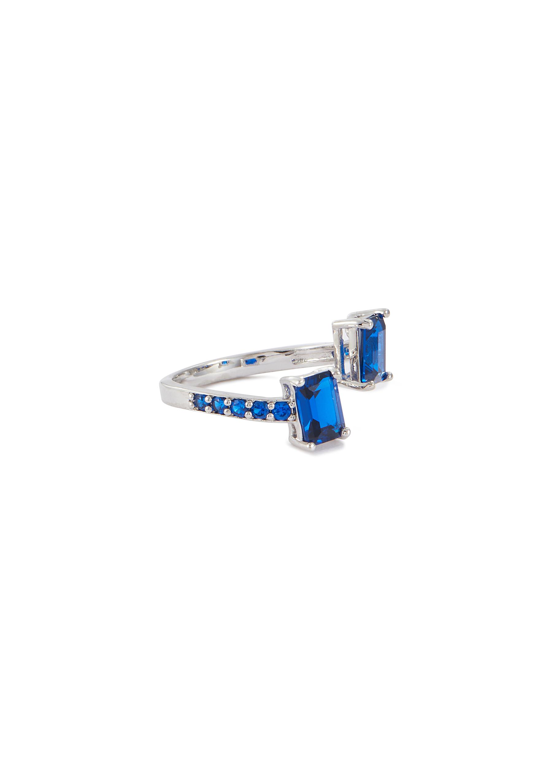 Sapphire Rhodium Plated Brass Open Front Ring