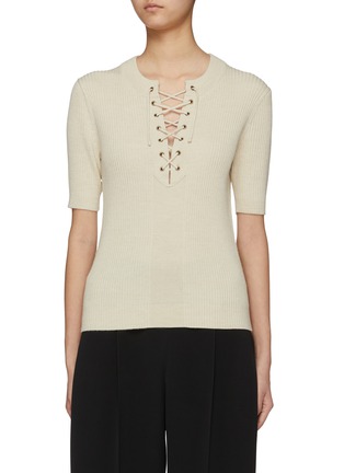 Main View - Click To Enlarge - DRIES VAN NOTEN - Lace-Up Ribbed Top