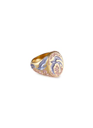 Main View - Click To Enlarge - CASTRO SMITH - Swallow & Hummingbird 18K Yellow Gold Signet Ring — US 6.5