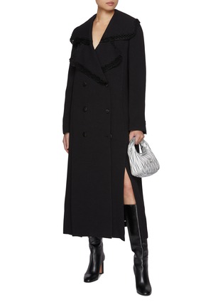 Figure View - Click To Enlarge - EENK - Lace Trim Exaggerated Collar Long Coat