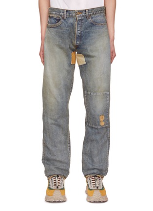 Main View - Click To Enlarge - KOLOR BEACON - Distressed Patchwork Straight Leg Jeans