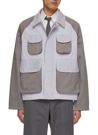 Main View - Click To Enlarge - THOM BROWNE  - Colourblock Striped Cotton Field Jacket