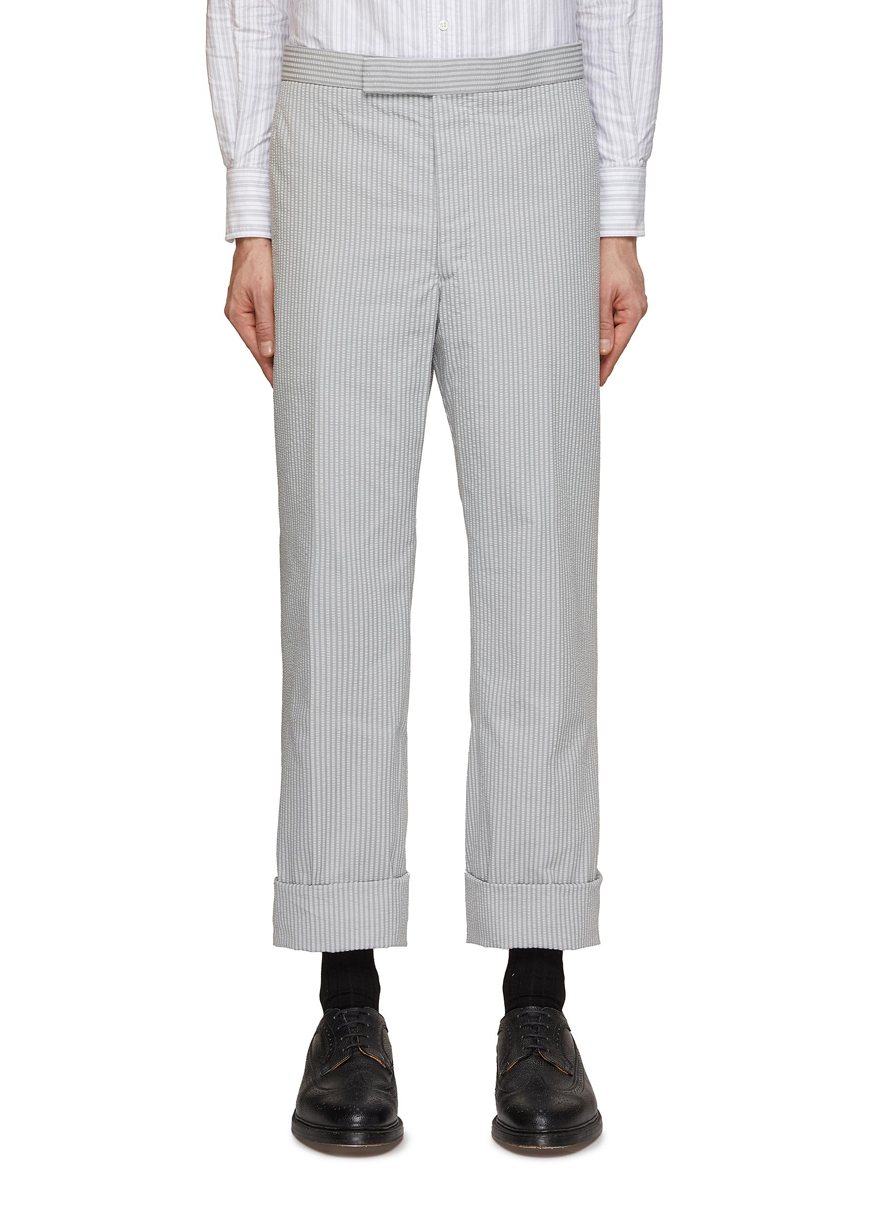 ★THOM BROWNE★シアッカー ループバック コットン パンツ THOM BROWNE | Seersucker Cropped Back Strap Pants | Men
