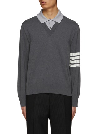 Main View - Click To Enlarge - THOM BROWNE - Mock Collar 4 Bar Sweater